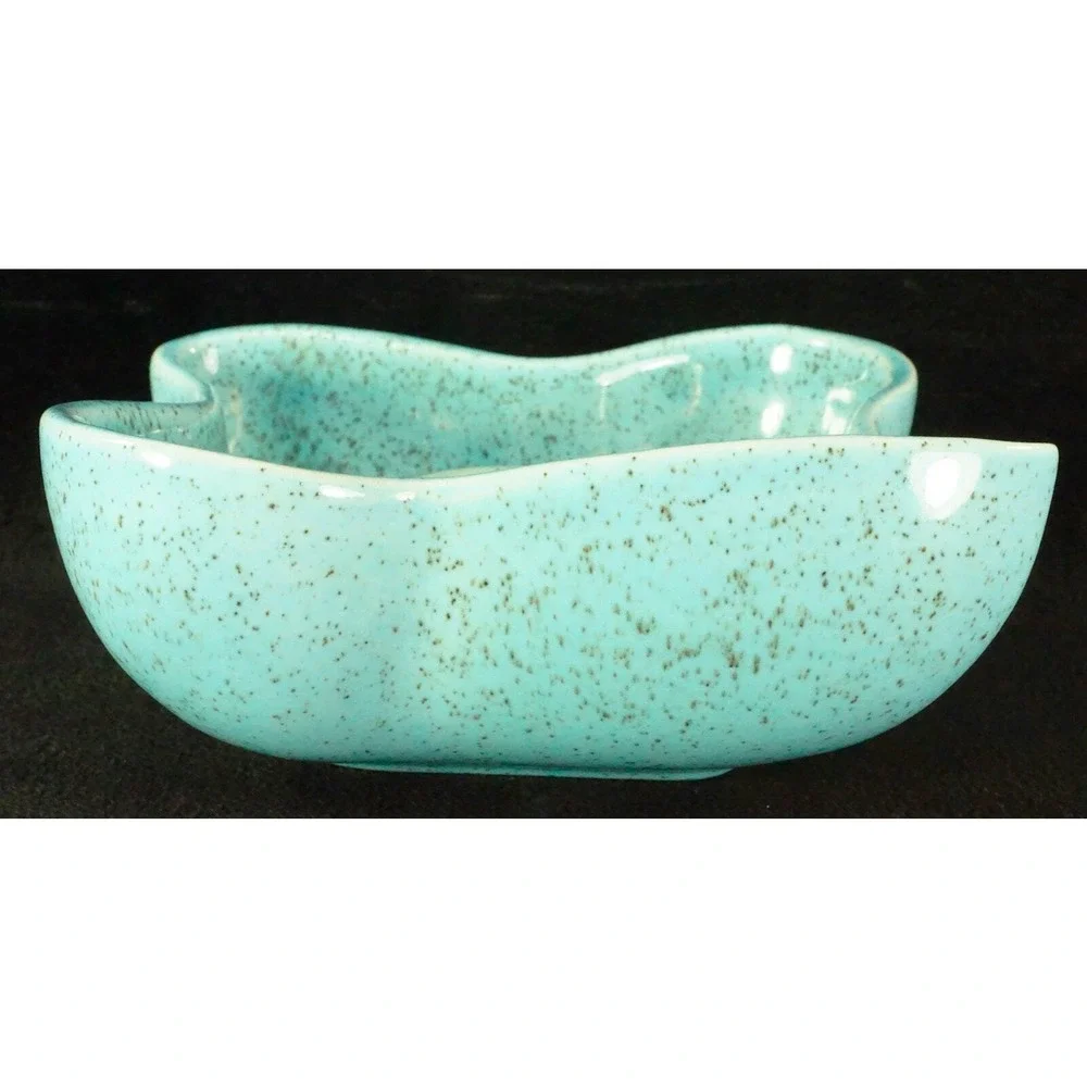 Red‎ Wing Candle Holder B1411 Turquoise Speckled MCM Freeform Excellent